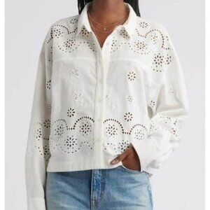 Treasure & Bond White Eyelet Cotton & Linen Button Up Shirt M